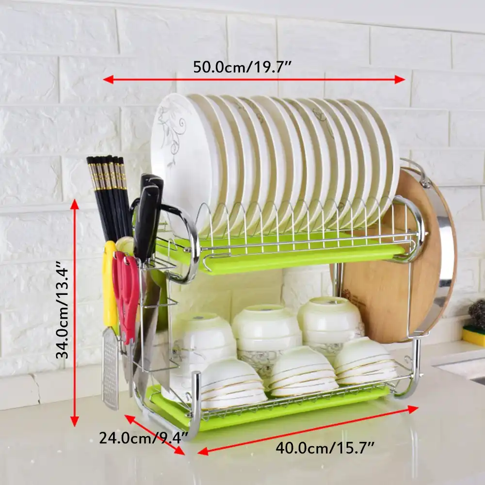 Soporte para Tabla de Cortar Soporte para Utensilios Vivi Rejilla para Platos de 2 Niveles Rejilla para secar Platos de Acero Cromado Organizador de Cocina con Tabla de Drenaje