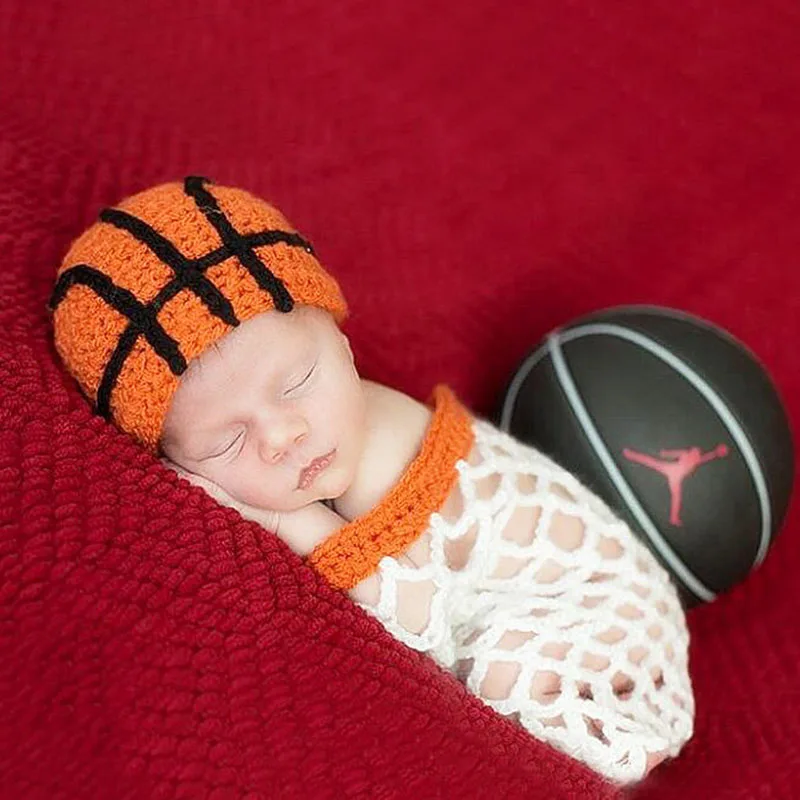 

Newborn Little Baby Boy Basketball Hat Photography Props Outfit Neonatal Baby Birthday Picture Photo shoot Props Crochet Clothes