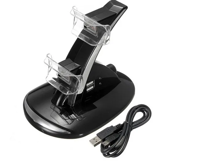 Cheap Retail Package LED Light USB Dual Charging Dock Stand Charger For PlayStation 3 for PS3 Controller Black Color