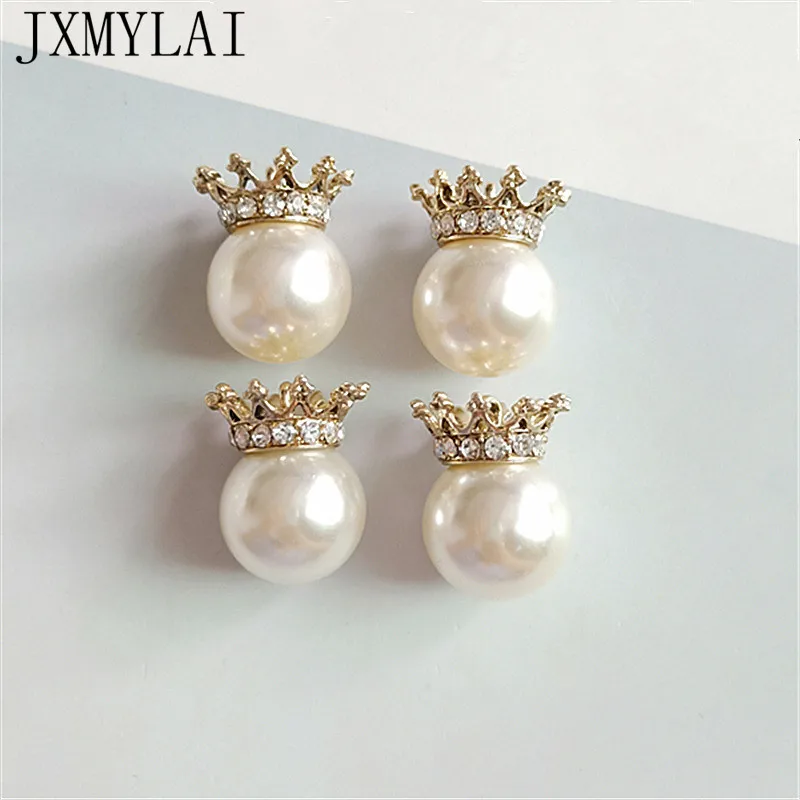 

10 PCS 20*25mm Fashion Metal Alloy KC Gold Crystal Rhinestone Imitation Pearl Crown Connectors Charm For Jewelry Making