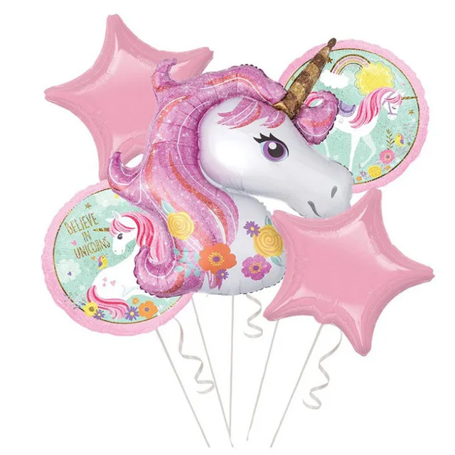 

5pcs/set Unicorn Birthday Balloons 18 inch Star Round Foil Balloon Rainbow Horse Kids Birthday Unicorn Theme Party Decorations