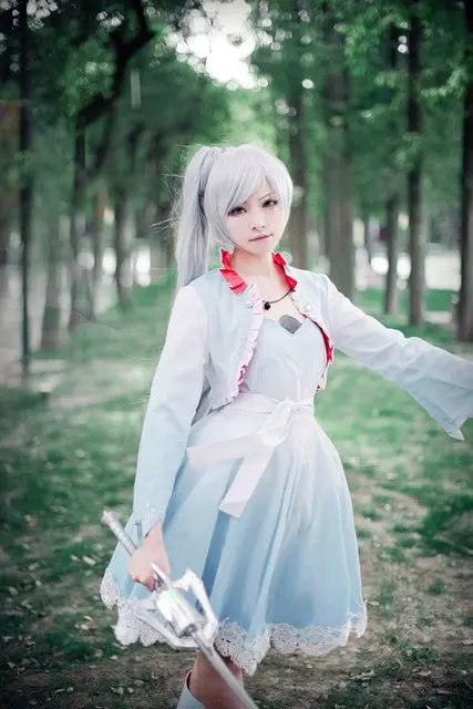 MCOSER Girl Beautiful 90cm Long Pigtail Anime RWBY Weiss 