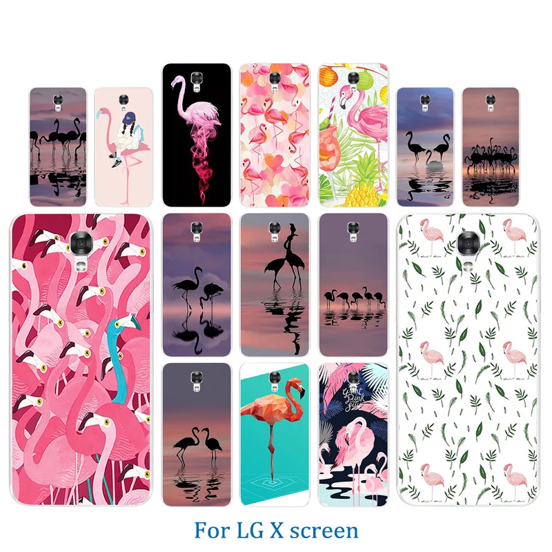 Мягкий ТПУ чехол для телефона LG X Screen/X View K500N K500DS Фламинго шаблон силиконовый