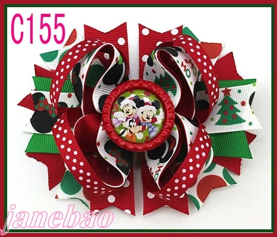 

free shipping 100pcs Christmas feather hair bows Candy Cane Bow Santa Hair clip Reindeer Headband layered corker bows