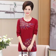 Женская футболка с длинными рукавами и принтом для среднего возраста модная футболка для мамы PXOS28LEX3331