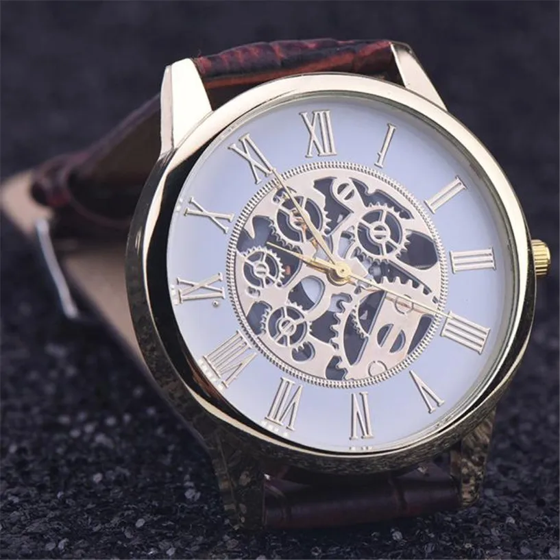 2017 Luxury Rome Digital Leather Band Analog Dial Quartz Wrist font b Watch b font Fashion