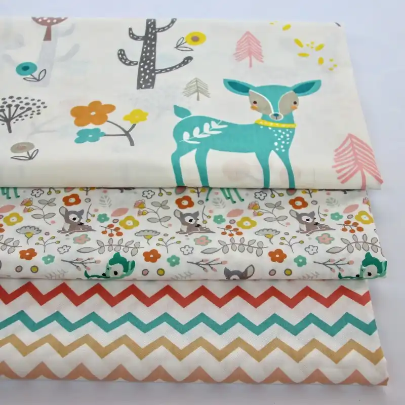 100 Cotton Twill Textile Cartoon Cute Jungle Deer Flower Color