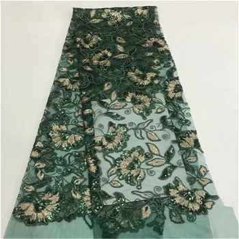 

2019 African Cord Lace High Quality French Lace Fabric With sequins Gold African Lace Fabric For Nigerian Wedding Dress green