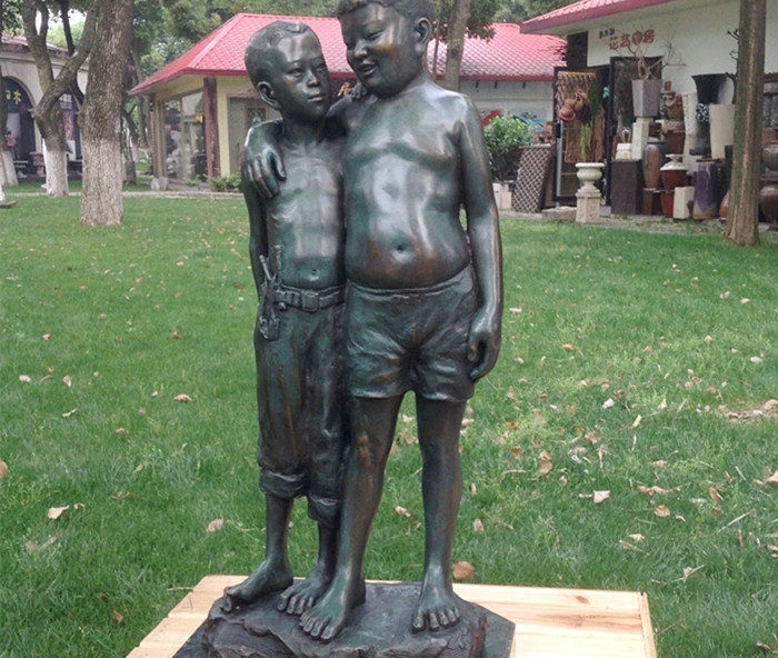 

Art Deco Sculpture Two Little Boys Embrace Bronze Statue