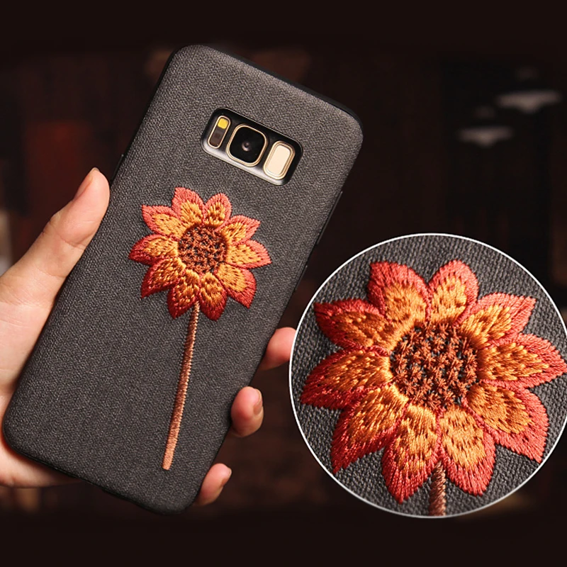 

Retro Embroidery Case For Samsung Galaxy Note 8 Case Fabric Rose Flower Leaves Soft Cover For Samsung Galaxy S9 S8 Plus Case