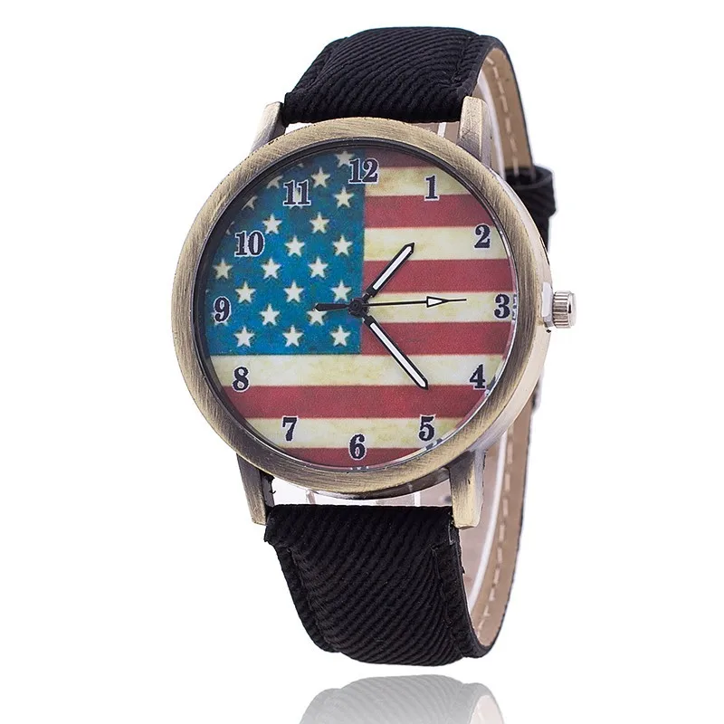 2018 Новое поступление часы кожаные женские часы с ремешком платье Кварцевые американский флаг узор женские наручные часы Relojes hombre часы