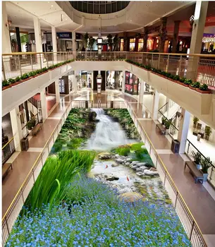 

3d floor painting wallpaper Mountain Forest Creek River Waterfall Bathroom Kitchen 3D Floor waterproof wall murals 3d flooring