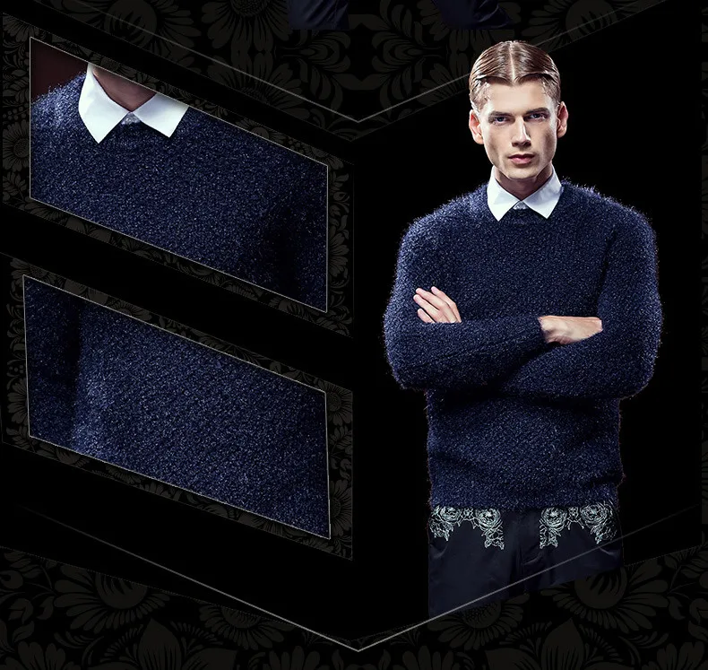 Мужской повседневный модный осенний тонкий пуловер с длинным рукавом и круглым вырезом синий 615112 распродажа