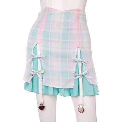 Милая юбка принцессы в стиле Лолиты; Bobon21; сезон весна-лето; сетчатая юбка для девочек; пикантная юбка с поясом и пряжкой; юбка с бантом и разрезом; B1588 - Цвет: Зеленый