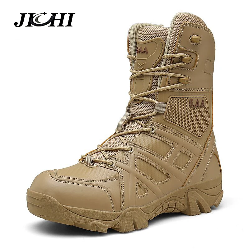 

JICHI Men High Quality Brand Military Leather Boots Special Force Tactical Desert Combat Men's Boots Outdoor Shoes Ankle Boots