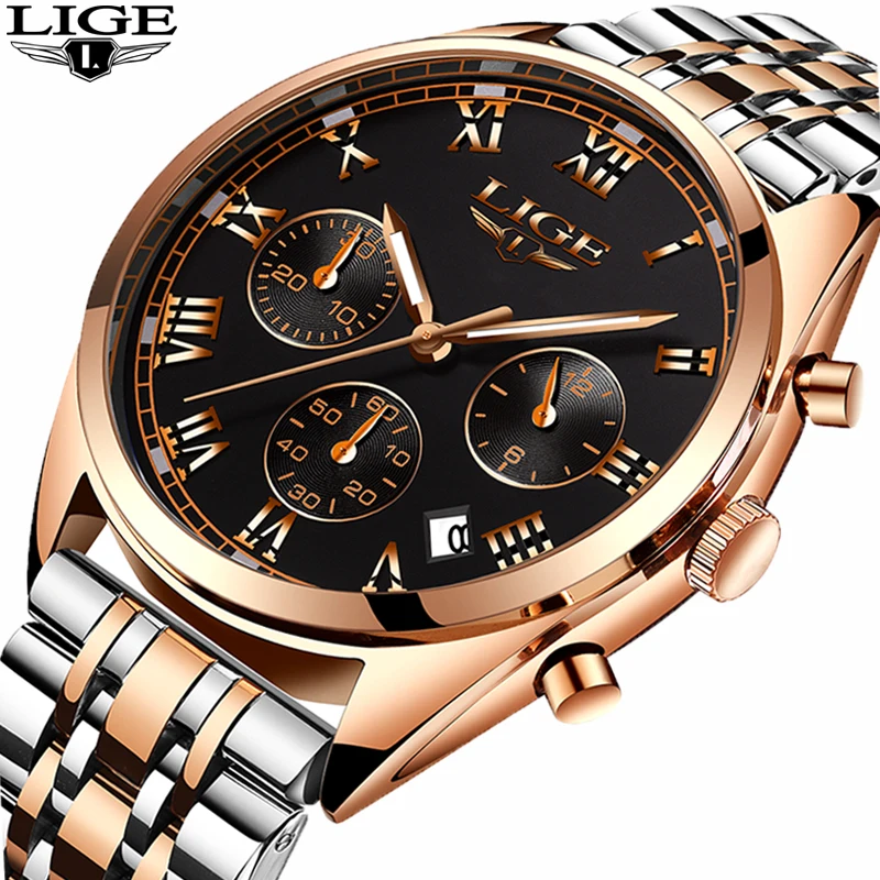 

LIGE Mens Watches Top Brand Luxury Leather Casual Quartz Watch Men All-steel Military Sport Waterproof Clock Relogio Masculino