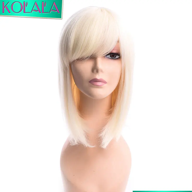 

Natural Full and Thick wig with bangs cheap synthetic straight short wigs for white black women adjustable size wig Christmas