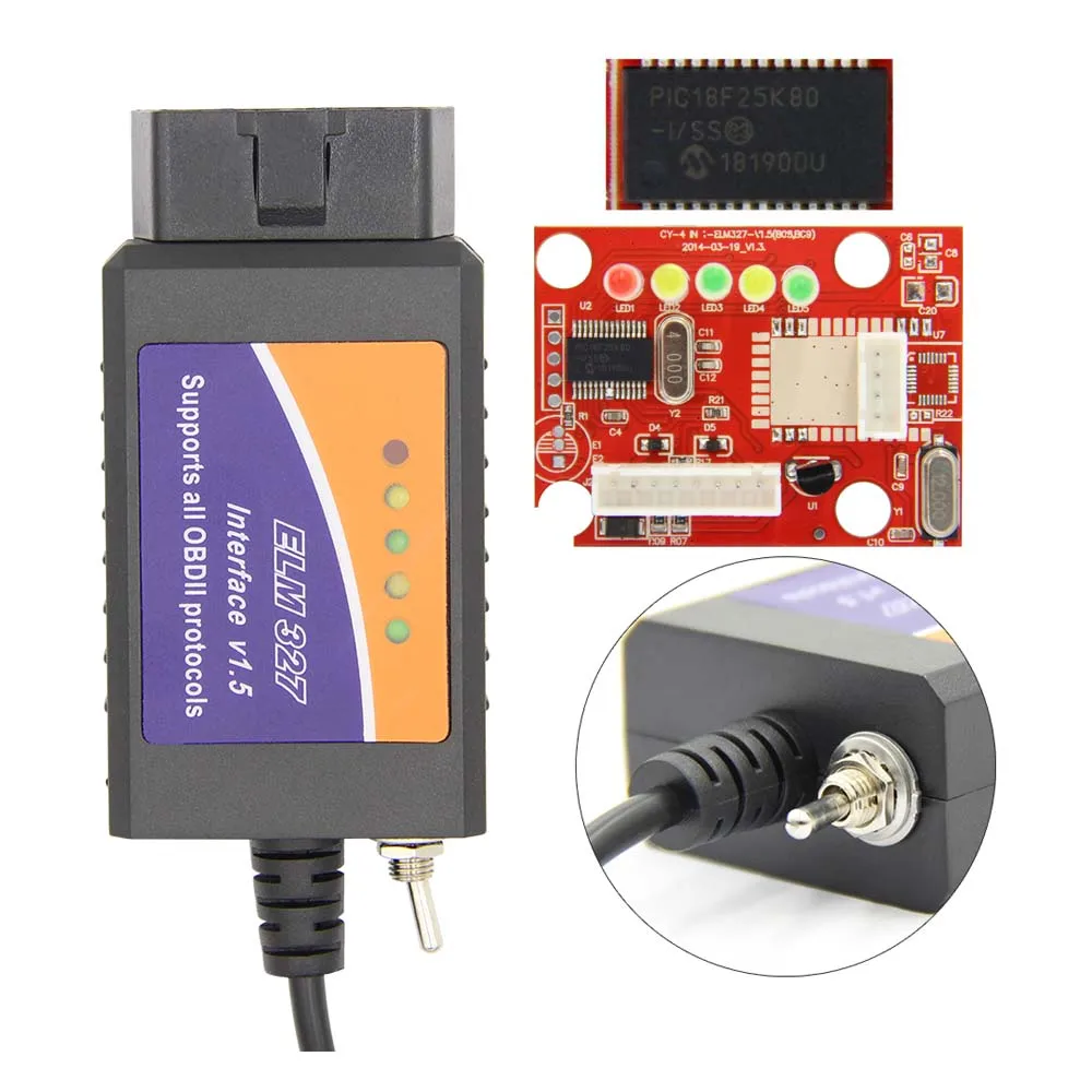 ELM327 V1.5 USB переключатель PIC18F25K80 чип HS-CAN/MS-CAN для FORScan elm327 v1.5 для Ford OBD2 диагностический сканер - Цвет: V1.5 USB Switch