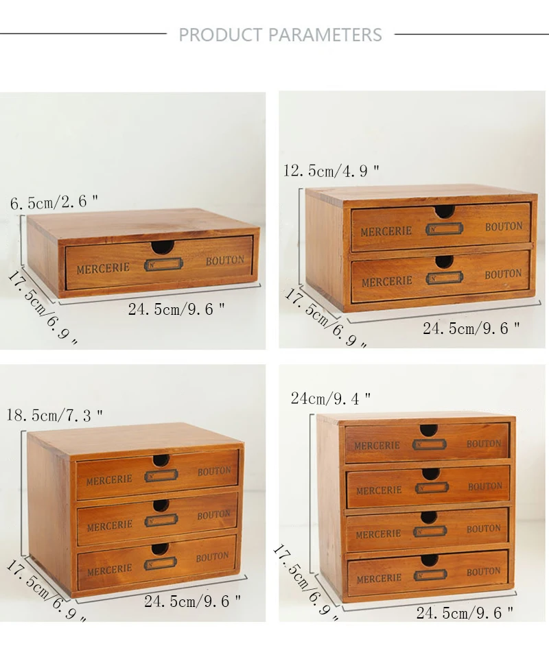 2019 Retro Wooden Storage Box Home Office Desktop 4 Layer Drawer