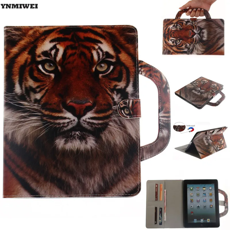 

YNMIWEI PU Leather Case For iPad 2 3 4 Color Printed Tablet Cover Portable Handle Cases For ipad2 ipad3 ipad4 Protective Shell