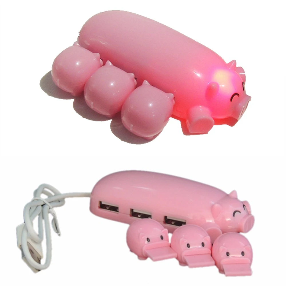 

Cute 4 Pigs USB 2.0 HUB Charging With Light Indicator External 3 Port USB Charger Data Cable For Laptop Computer PC HUB Adapter