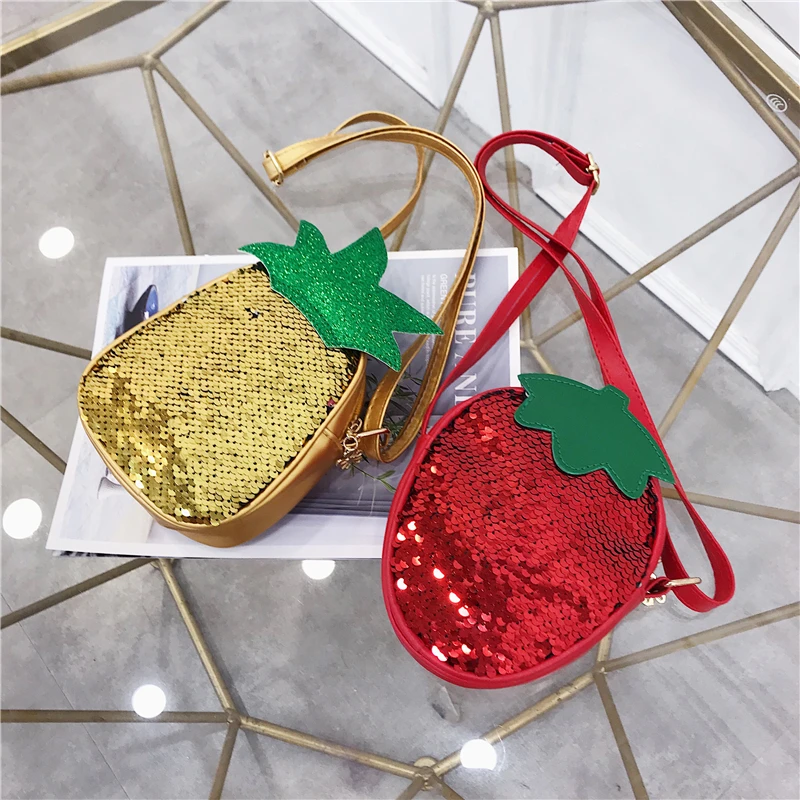 

Fashion Children Sequins Bag Pineapple/Strawberry Shape Design Child Shoulder Crossbody Bag Women Korean Casual Mobile Phone Bag