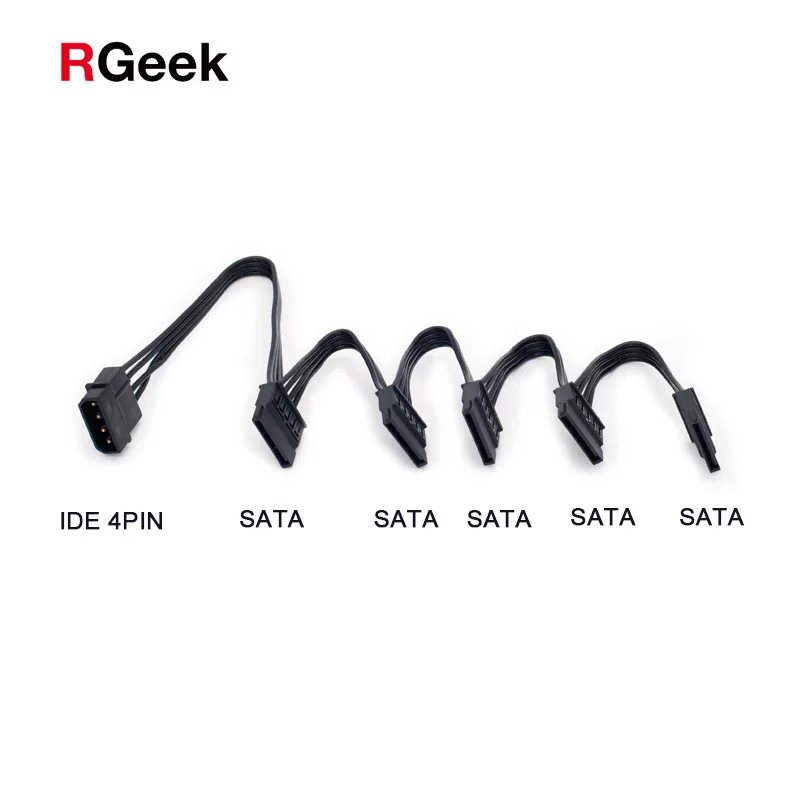 

PC Computer DIY 4Pin IDE Molex 1 to 5 15Pin SATA Splitter Hard Drive Power Cable Cord 18AWG