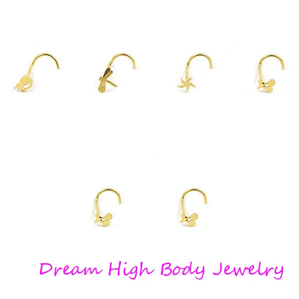 

Cute Screw Nose ring Gold Color Piercing Stud Fashion Jewelry Women Cut off 316L Stainless Steel Titanium ANODIZED Mixed Styles