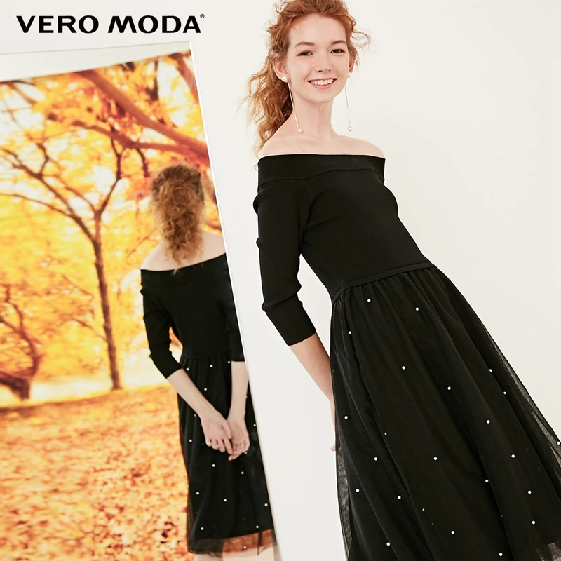 Vero Moda Новое Женское трикотажное платье с 3/4 рукавами и открытыми плечами | 318346521