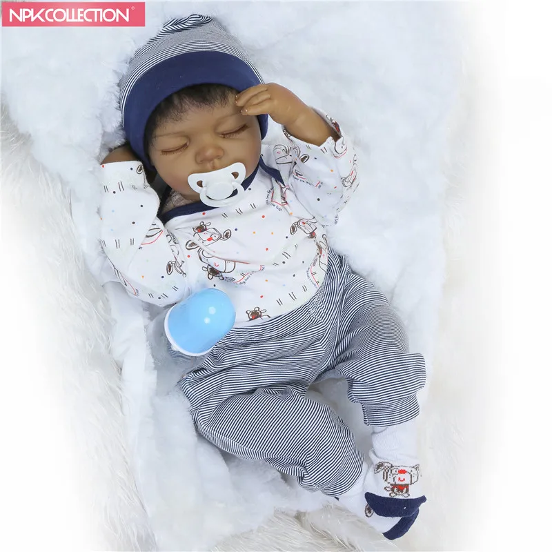 

NPK 22Inch Realistic Sleeping Reborn Baby 55cm Dolls Soft Silicone Black Ethnic Baby Alive Dolls For Sale Fashion kids Gifts LH