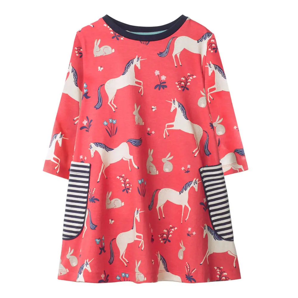 

Kseniya Kids Long Sleeve Round Neck Little Girls Clothing Striped Cartoon Parttern Girls Princess Dress For School Daily Life