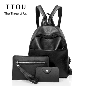 

TTOU Simple Design School Backpacks For Teens Travel Women's Backpack Shoulder Bag PU Leather Bagpack Female