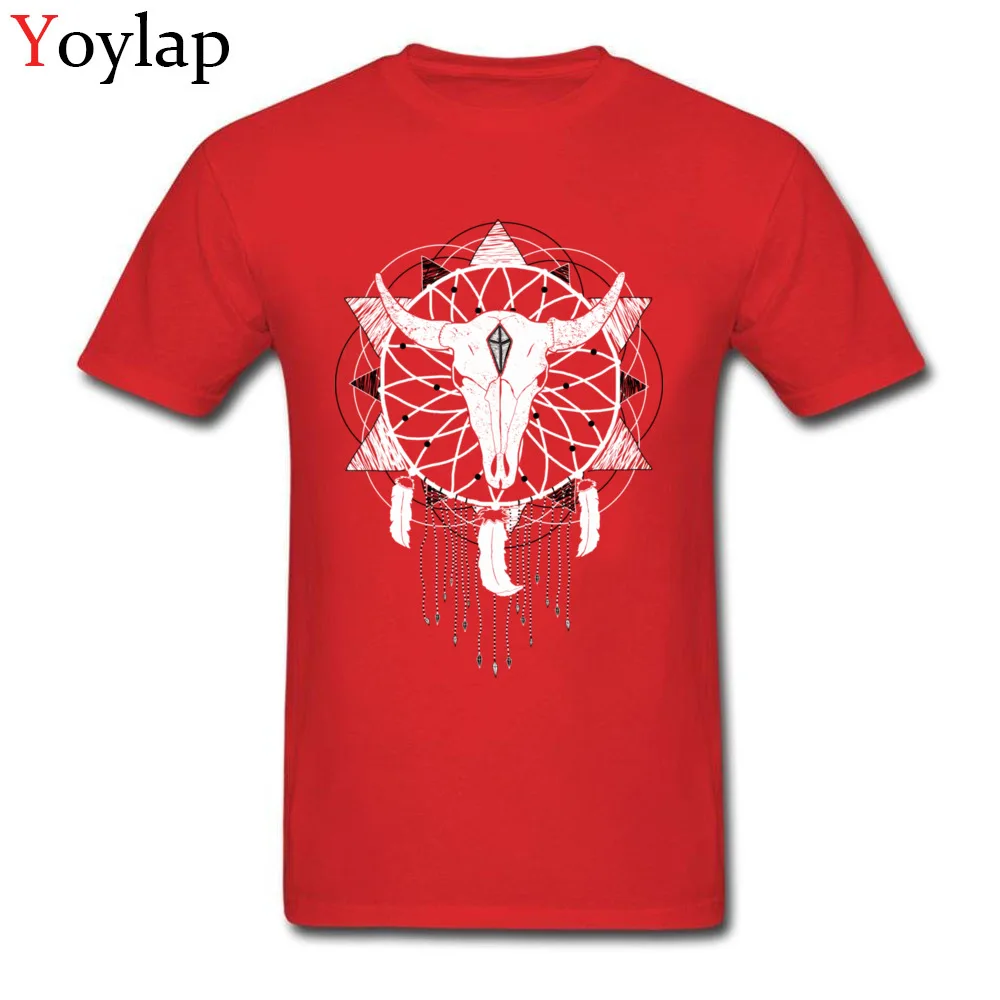Funny Casual Tops Shirt Crew Neck Summer 100% Cotton Short Sleeve T-Shirt for Men Dreamcatcher Printed On Tee-Shirts red