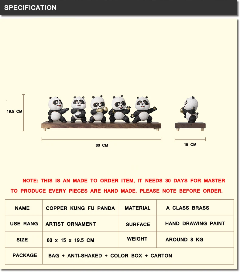 E-FOUR литой Медь орнамент в виде панды Бронзовый 5 штук 8 кг традиционный художник рабочий с рисунком «кунг-фу Панда» для куклы уникальный бизнес-подарок декор автомобиля