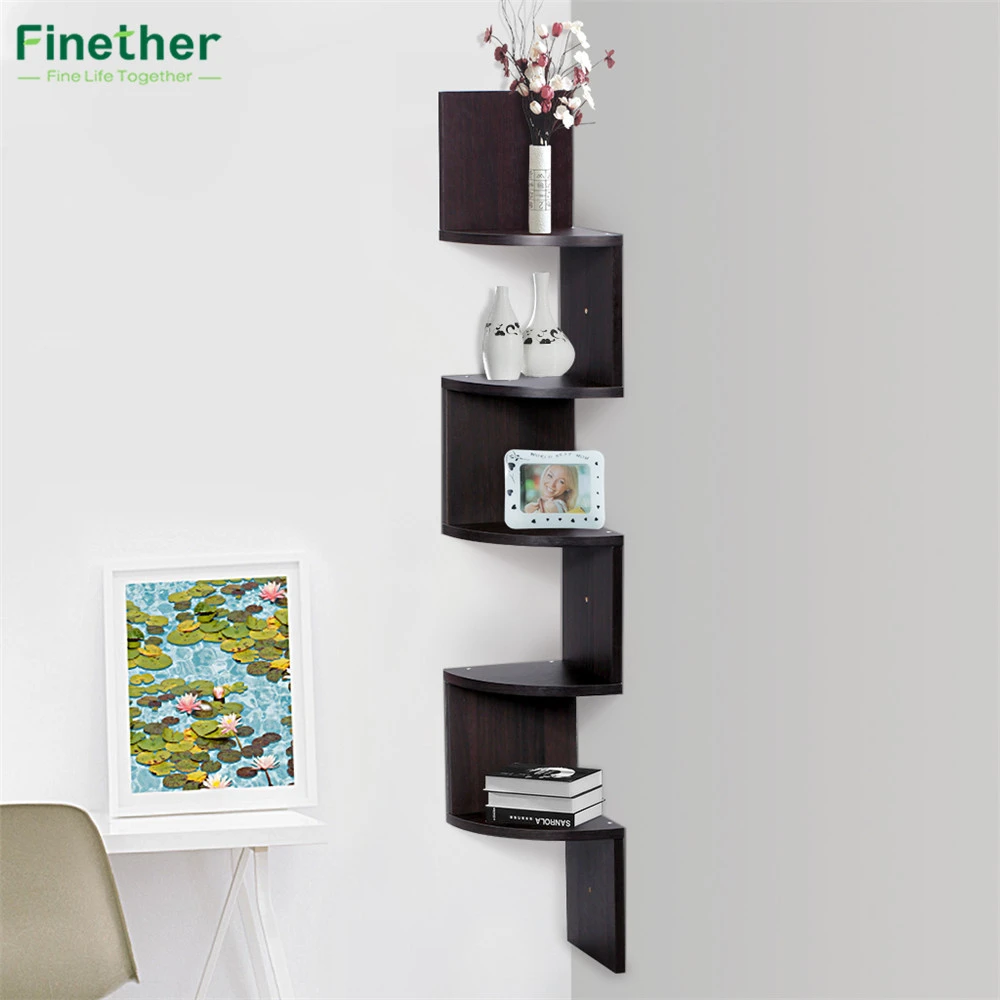 Finether 5 Tier Zig Zag Floating Wall Corner Shelf Unit Wall Mounted Shelving Bookcase Storage Display Organizer Espresso Shelf Unit Wall Mountwall Corner Shelf Aliexpress