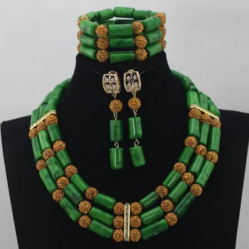 

Splendid 3 Layers Green Coral Bead Bridal Jewelry Set Gold Accessories Women Costume Coral Jewelry Set Free Shipping CNR623