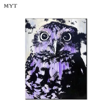 

Pure handpainted black and white Animal Owl Whispers oil painting Poster Wall Art picture for living room bedroom home decor