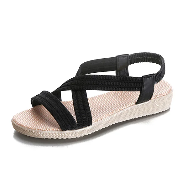 

2018 New Summer Women Sandals Strappy Solid Color Elastic Strap Lady Beach Casual Shoes WML99