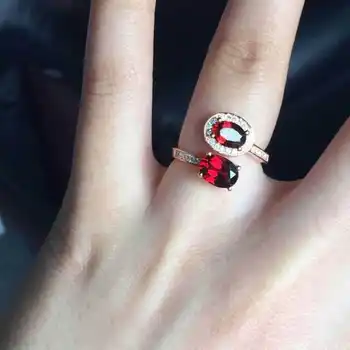 

Natural red garnet gem Ring Natural green peridot amethyst ring S925 silver trendy Couple double Adjustable women's Jewelry