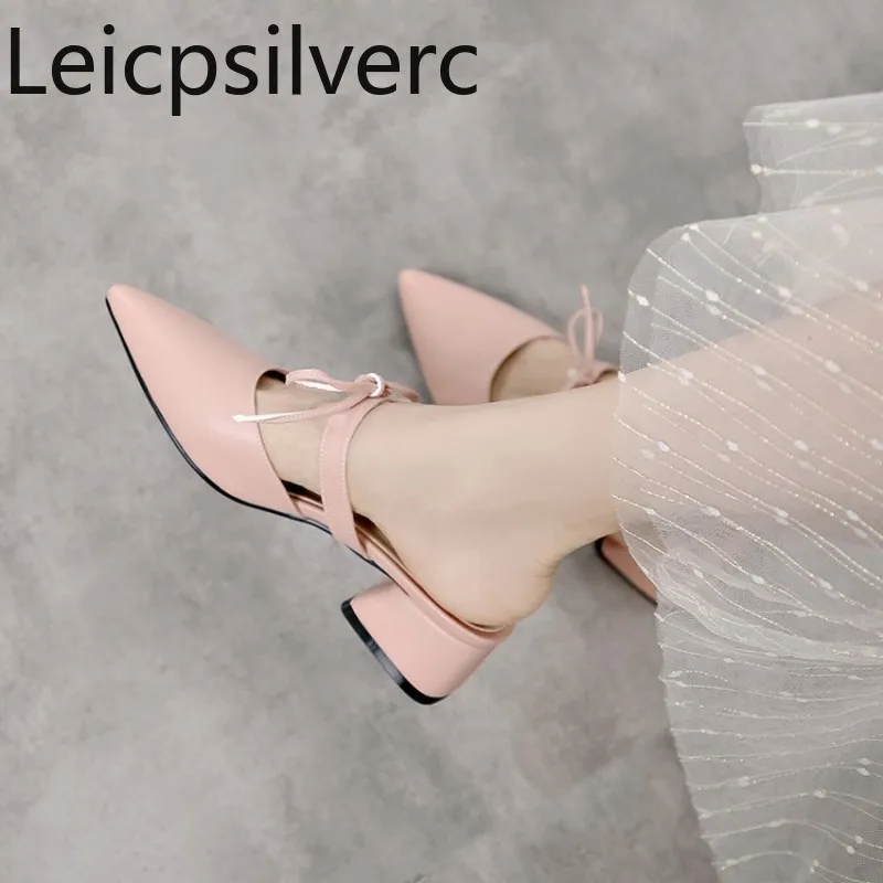 

Women's Slippers Spring and autumn The New fashion Pointed butterfly Knot Thick heel mid heel Women's shoes plus size 31-47