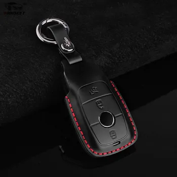 

Dandkey3 Buttons Leather Car Key Case For Mercedes Benz AMG 2017 E Class W213 key Chain Ring Cover Car Styling Accessories