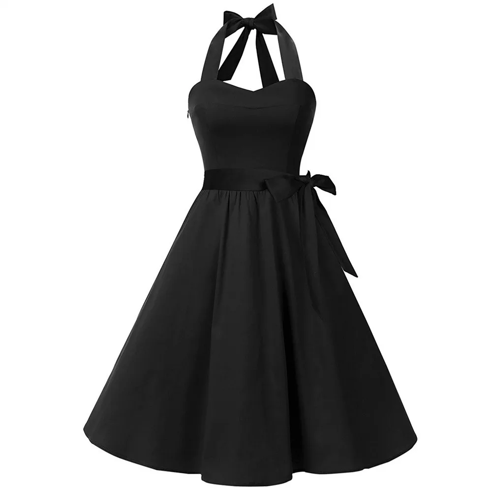Women Sleeveless Solid Zipper Hepburn Vintage Swing High
