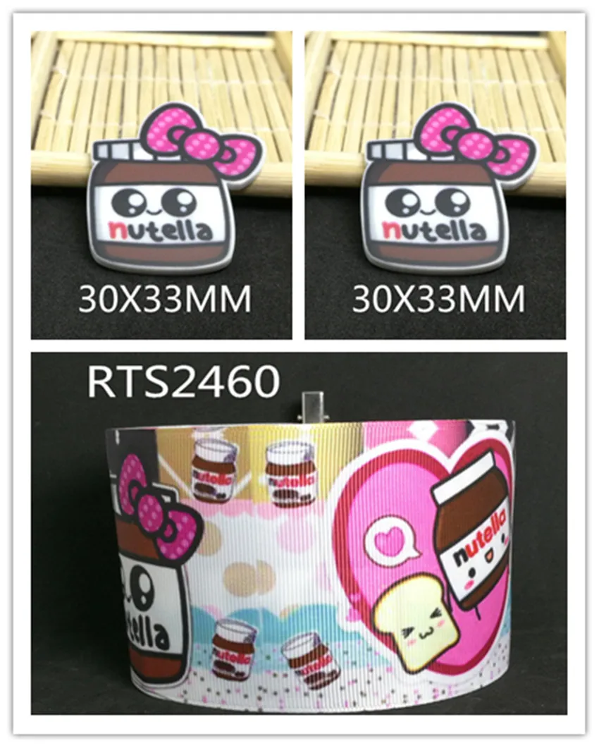 

3inch 50yard ribbon and 50pcs resin 1 set printed cartoon printed ribbon and resin RTS2460