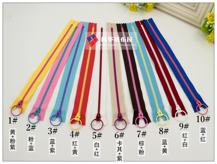 Ykk3 resin zipper big circle slider bags color block 10 40cm long