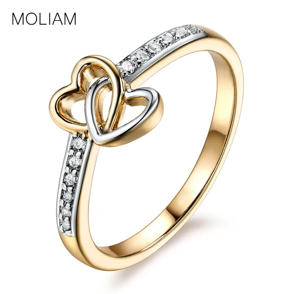 

MOLIAM 2017 Summer Collection Mid Finger Rings Fashion Gold-Color Austrian Crystal CZ Double Heart Ring Jewelry for Women MLR604