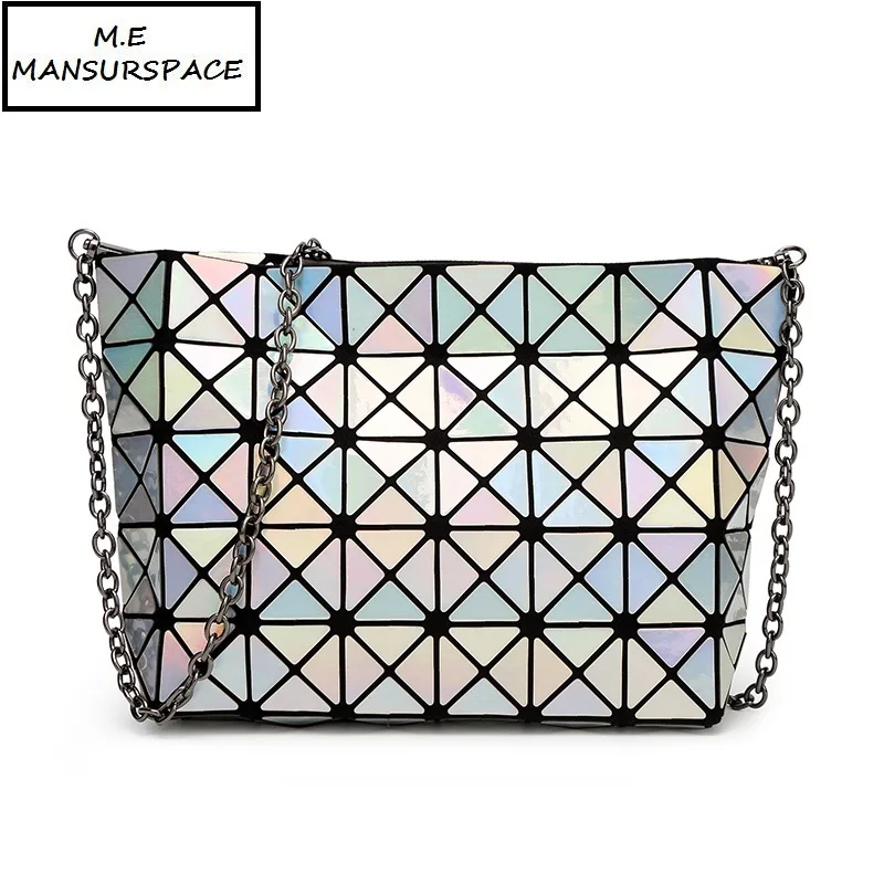 

MANSURSPACE Drawstring bag Female Bag Original Single 5 * 8 Laser Chain Aslant Geometry Package Pearl Single Shoulder Bag