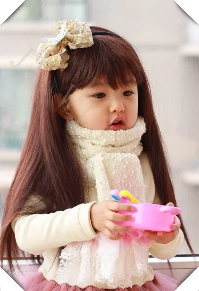 synthetic children girls costume party natural black long straight
