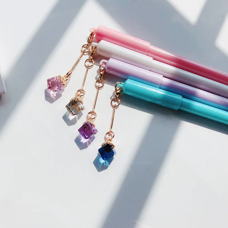 

Cute Pen Creative Crystal Cube Pendant Gel Pen Kawaii Neutral Pens For Girls Gifts School Office Supplies Writing Stationery