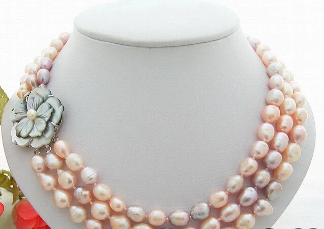 

Wholesale FREE SHIPPING N0804037 3Strds Multi Color Baroque Pearl Necklace-Cameo Clasp