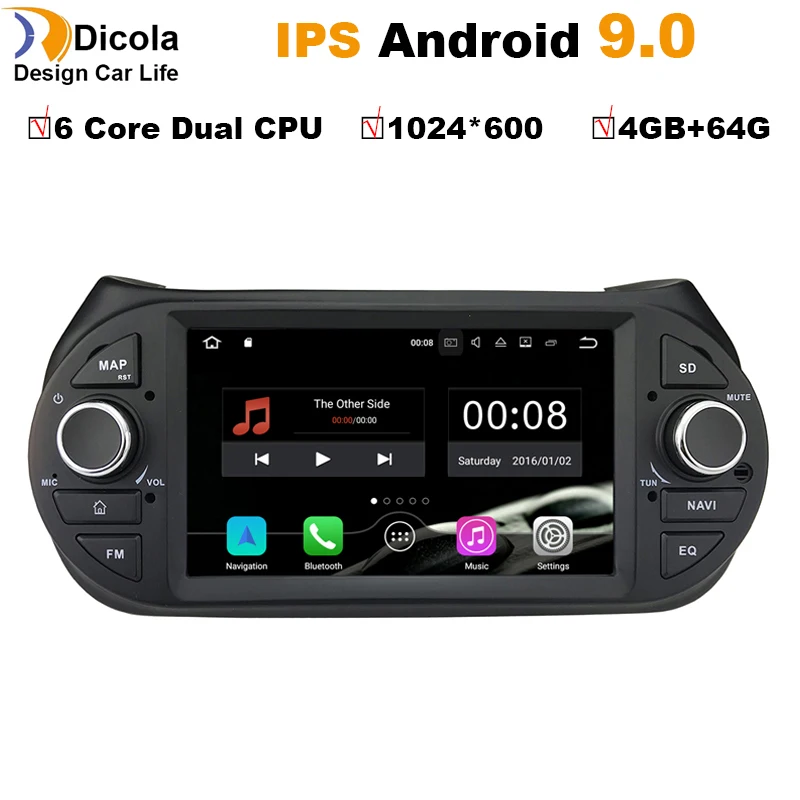 

7" HD 4+64G Android 9.0 Car dvd Stereo Radio GPS Navigation For Fiat Fiorino Qubo Citroen Nemo Peugeot Bipper Auto Multimedia